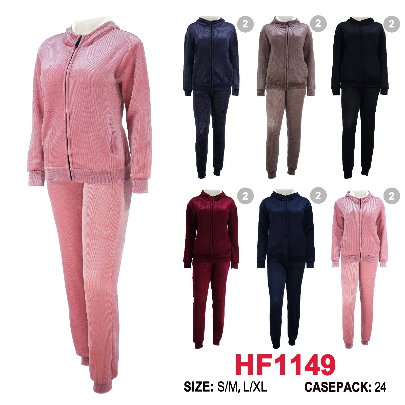 12 Sets Winter Lining Outfit Gym Legging Pants And Full Zip Jacket Top W/Hoodie Set HF1149