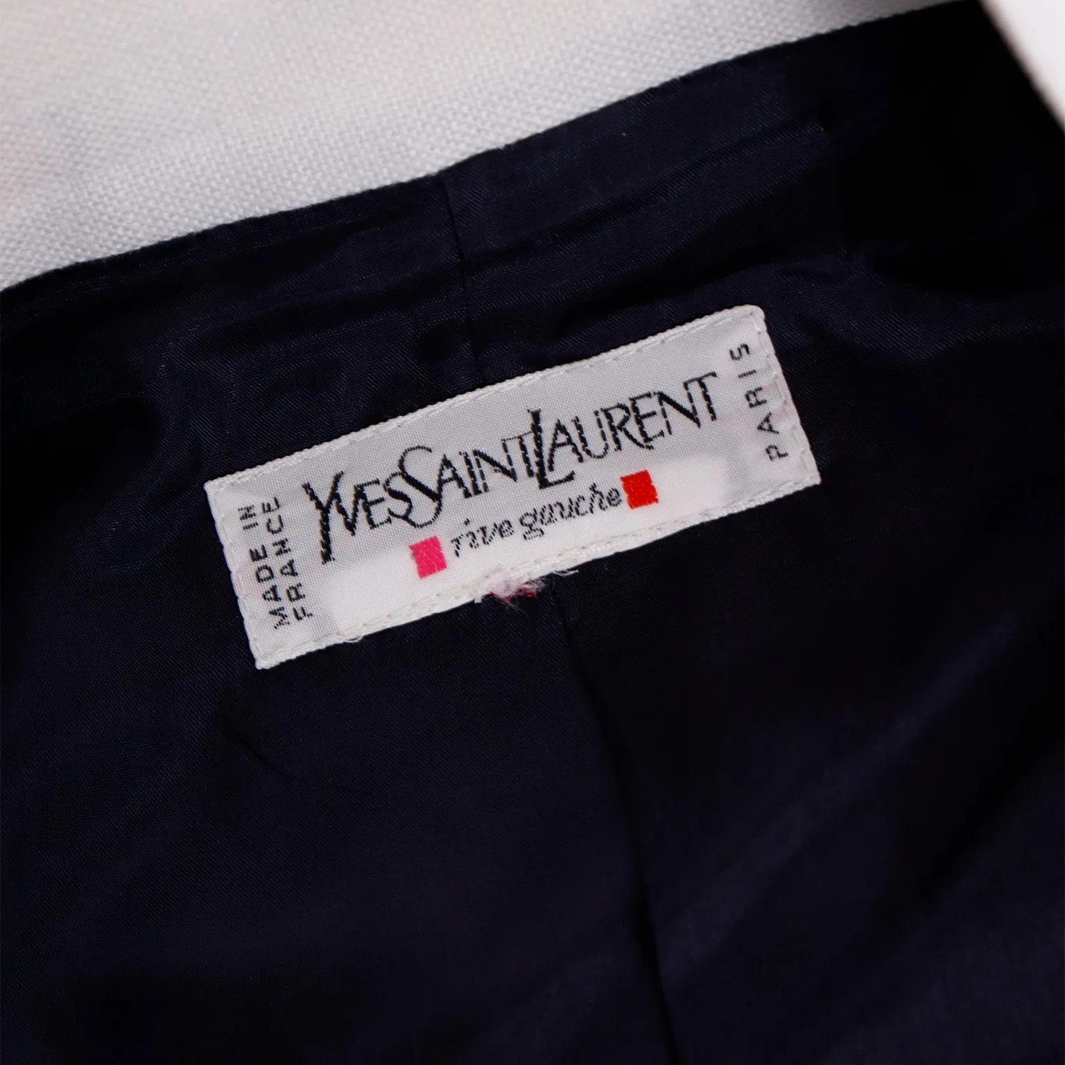 1990s Yves Saint Laurent Rive Gauche Navy Blue & White Cropped Jacket