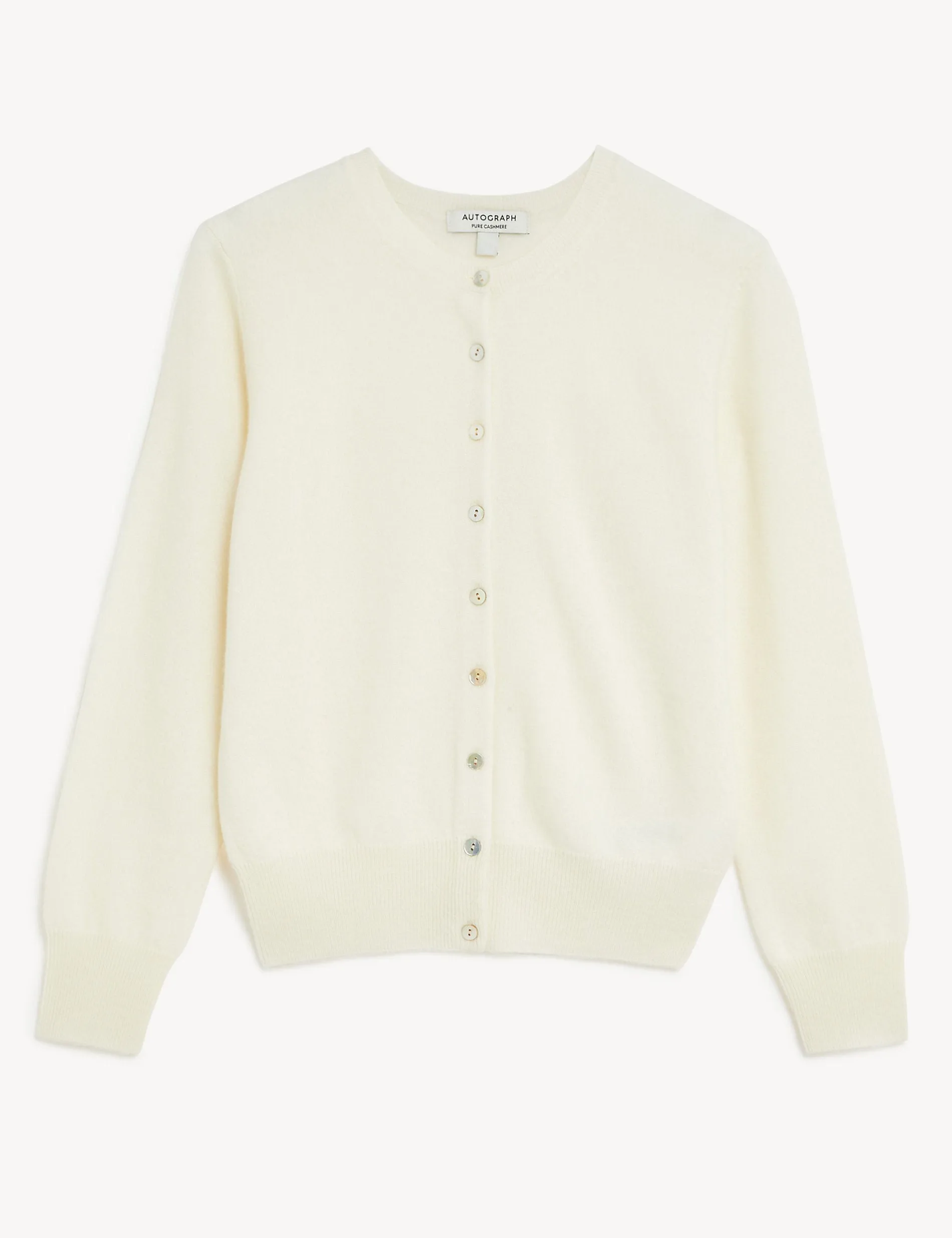 Autograph Pure Cashmere Crew Cardigan, Ivory