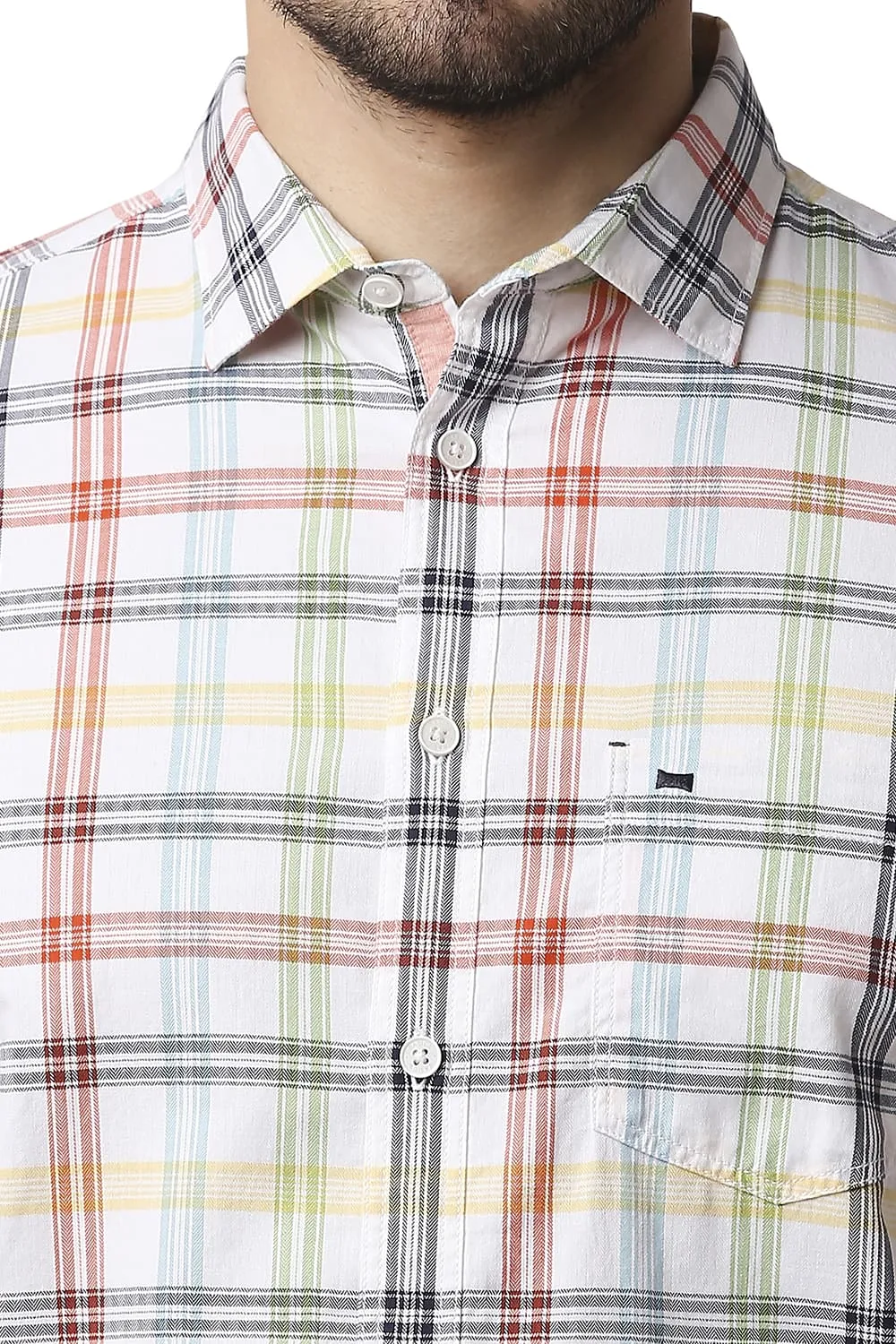 Basics Slim Fit Herring Bone Twill Checks Shirt