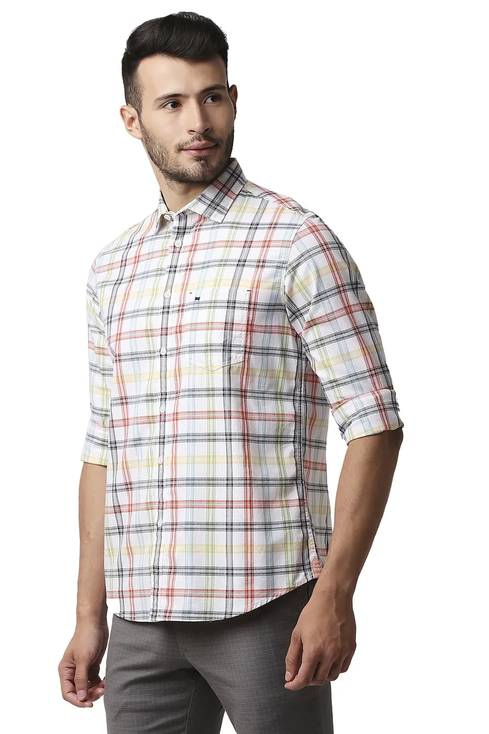 Basics Slim Fit Herring Bone Twill Checks Shirt