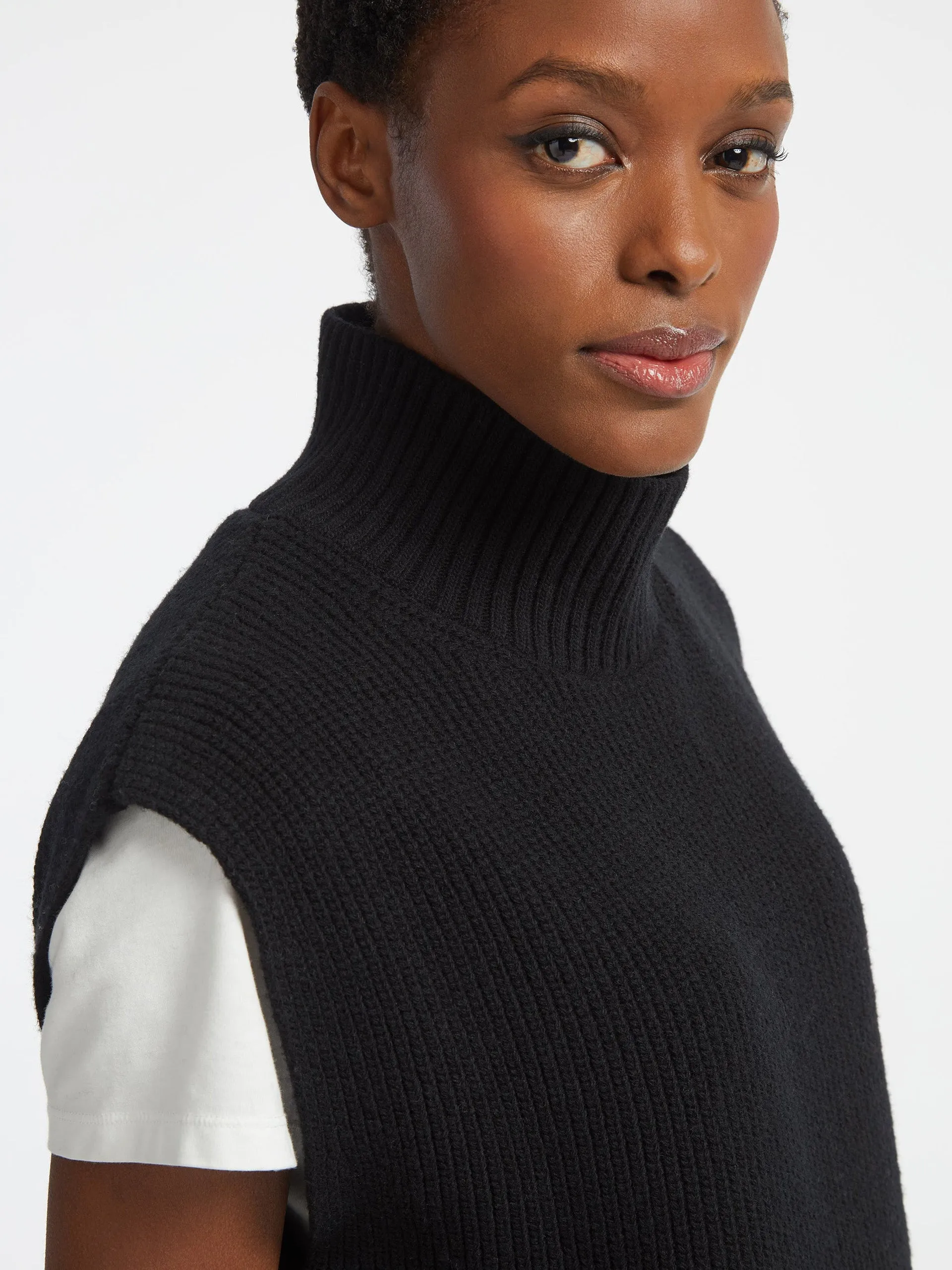 Black Janice funnel neck sleeveless layering jumper