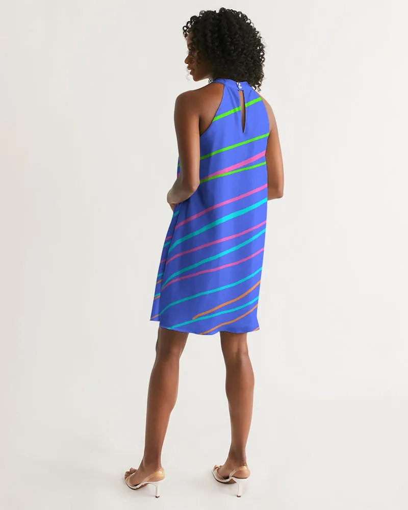 Blue Color Daze Halter Dress