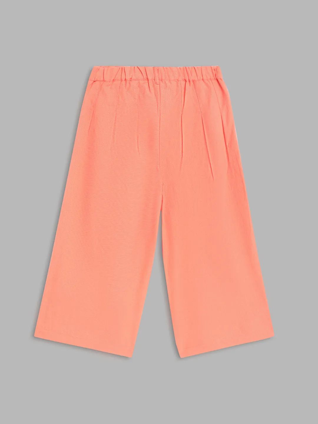 Blue Giraffe Girls Peach Solid Straight Fit Mid-Rise Pleated Trouser