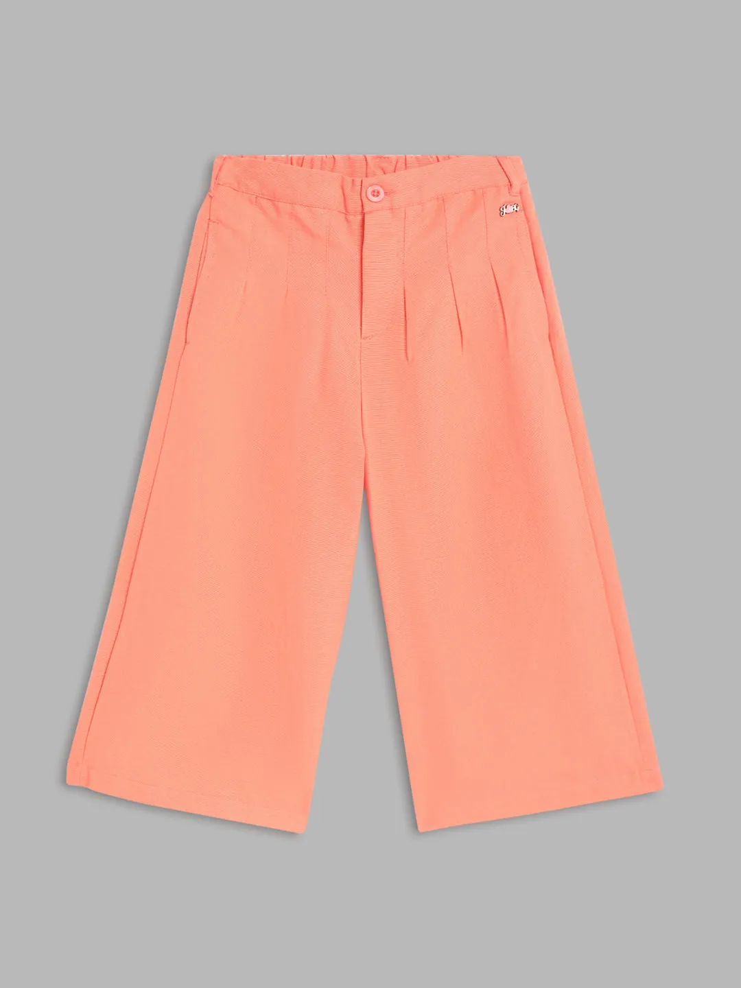 Blue Giraffe Girls Peach Solid Straight Fit Mid-Rise Pleated Trouser