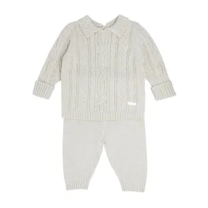 blues baby - Cream/stone 2 piece cable knit outfit