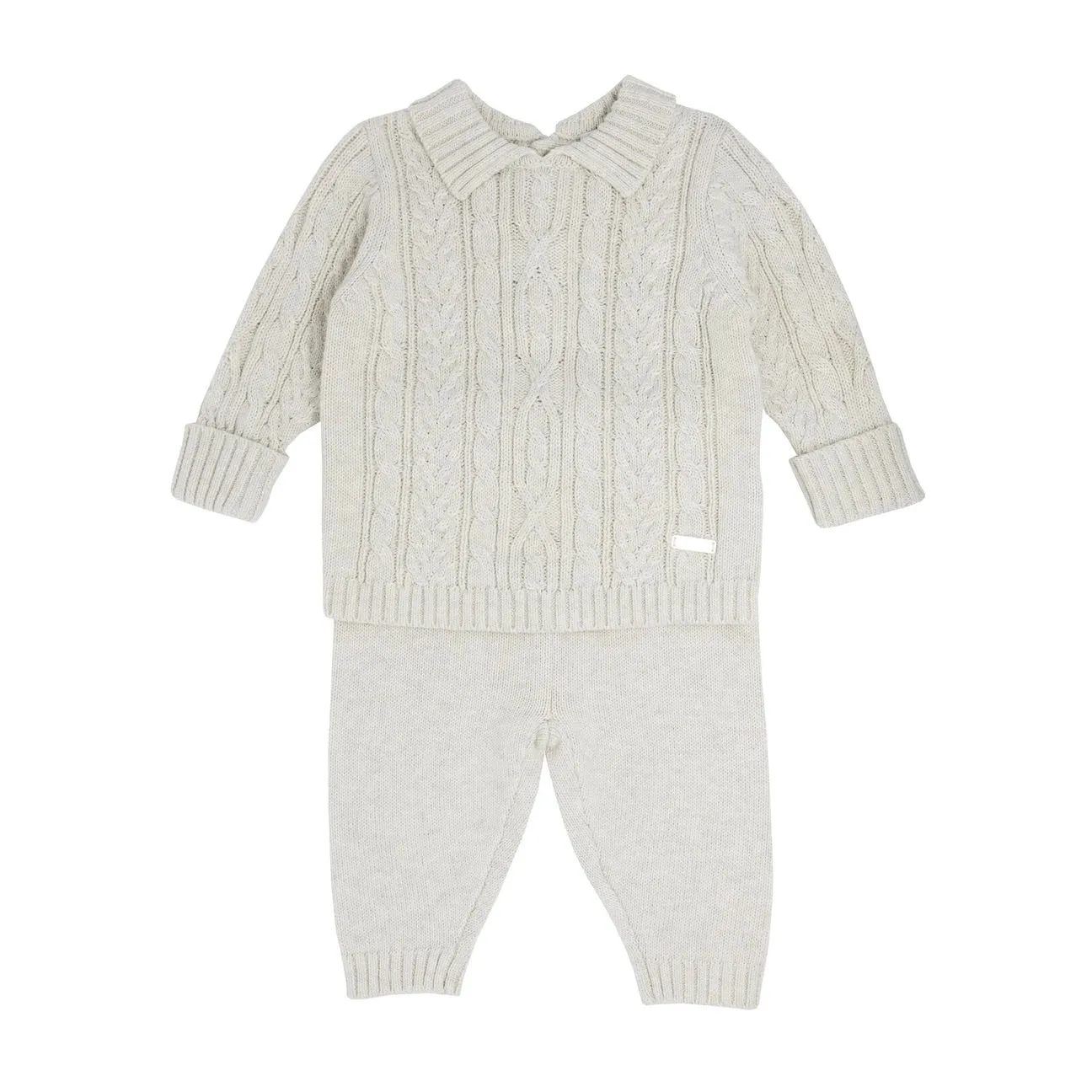 blues baby - Cream/stone 2 piece cable knit outfit