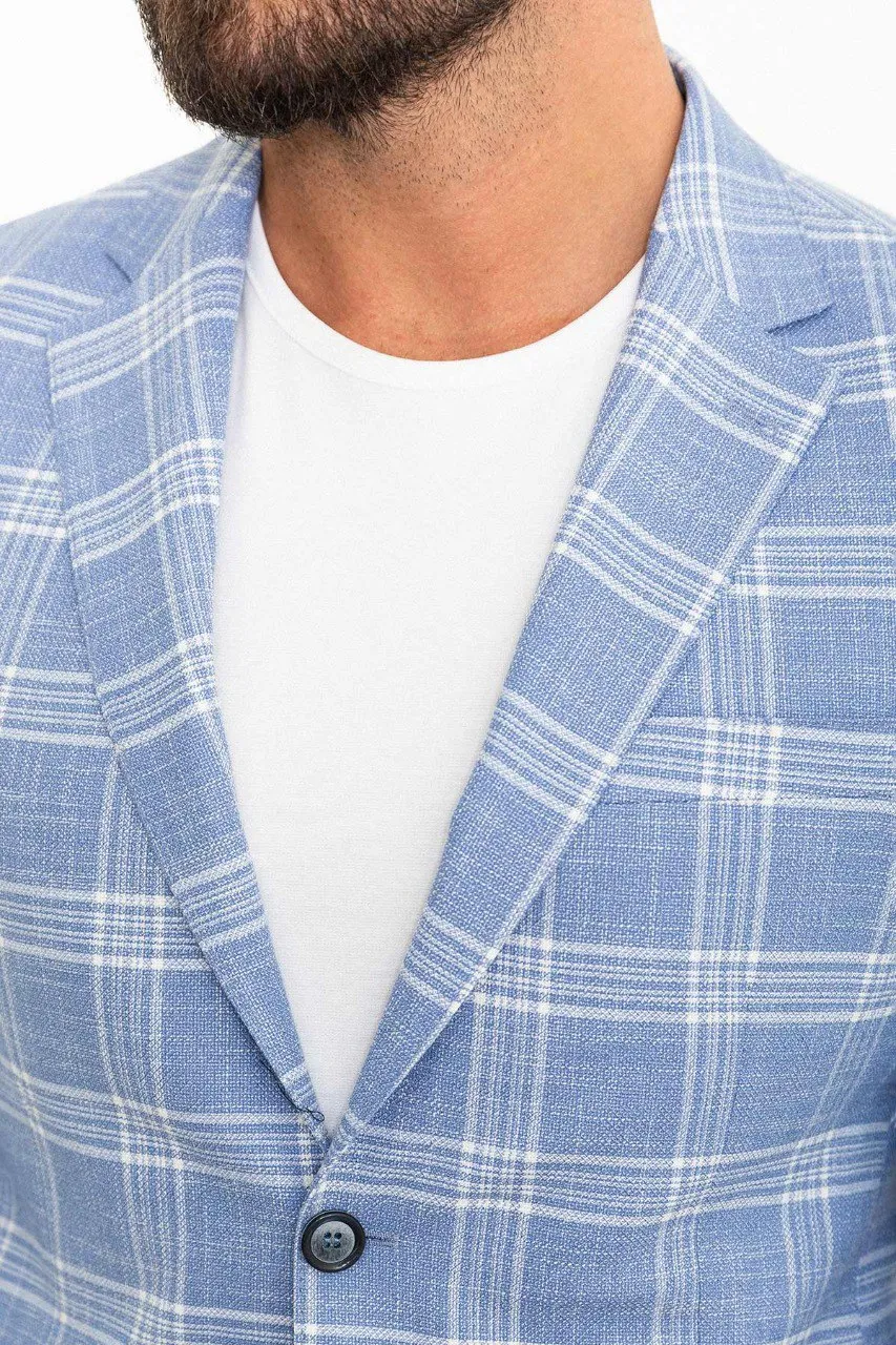 Bojoni Torretta Slim Fit Ice Blue Plaid Blazer