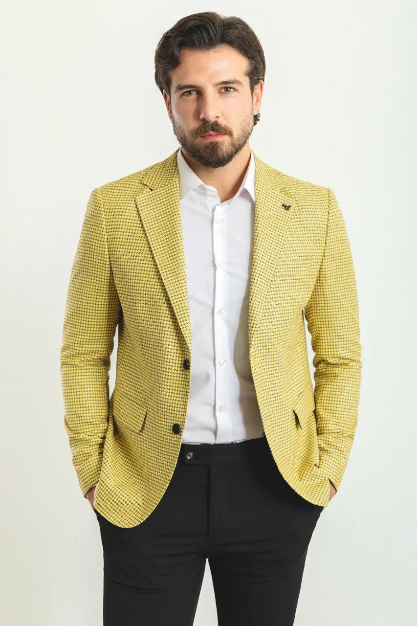 Bojoni Torretta Slim Fit Yellow Plaid Blazer