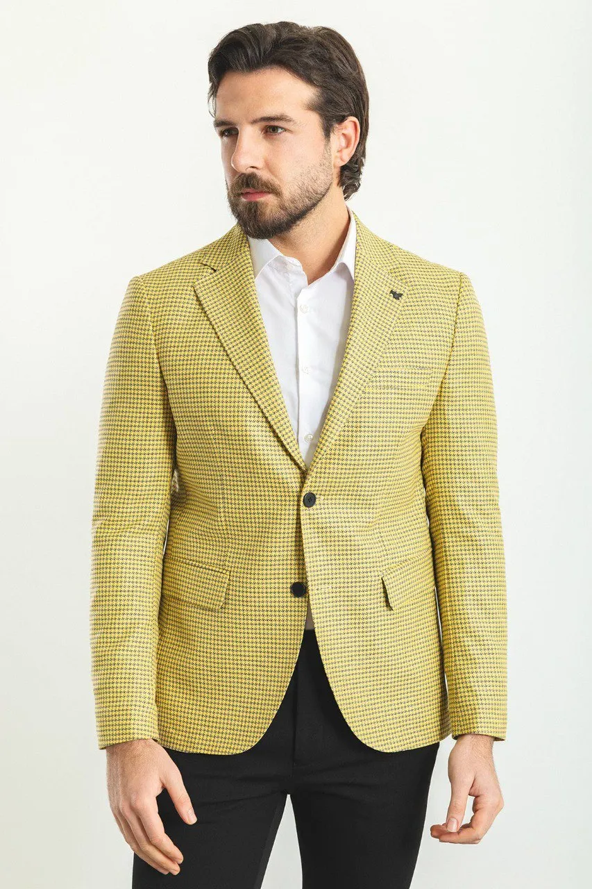 Bojoni Torretta Slim Fit Yellow Plaid Blazer