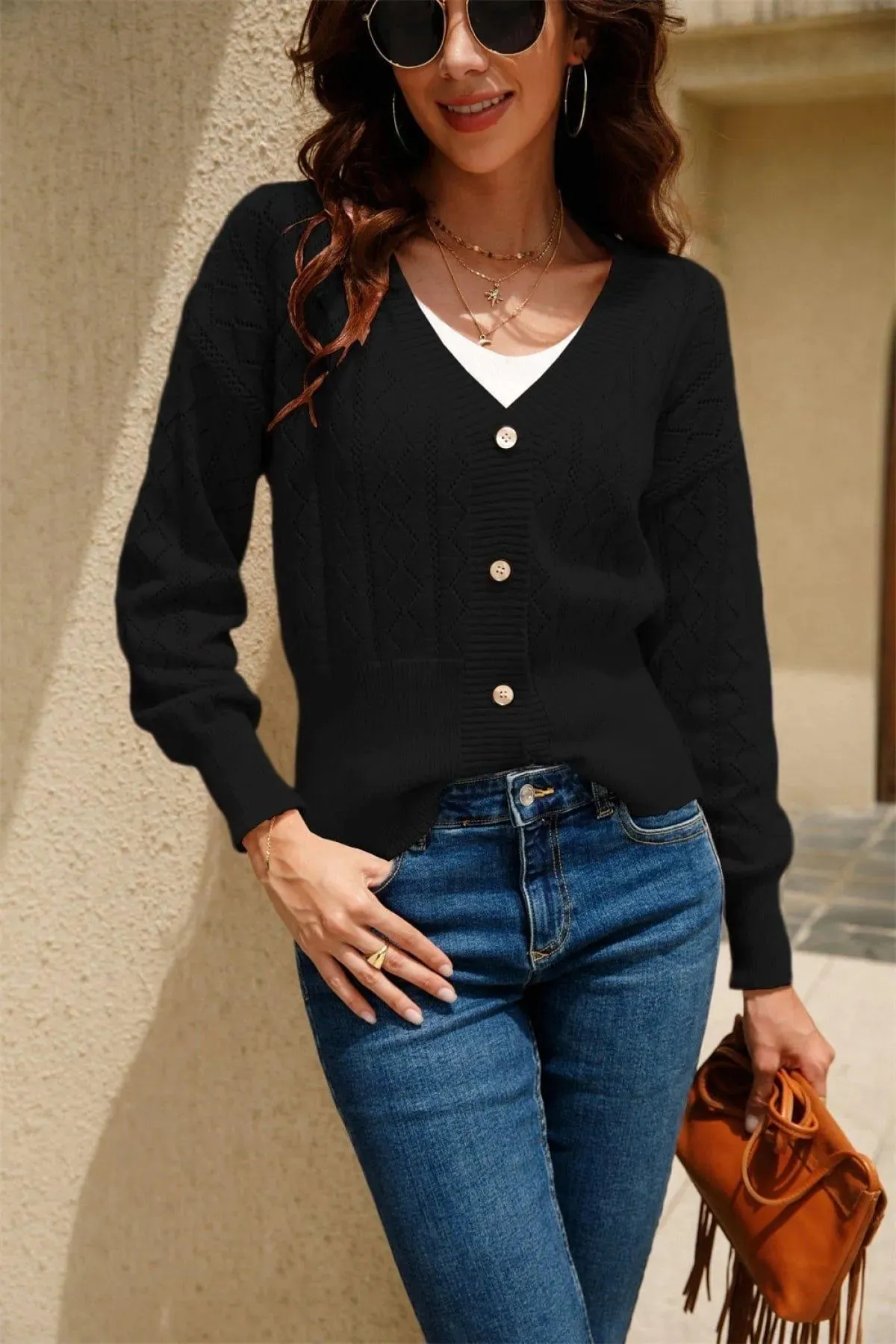 Casual Cut Out V-Neck Single-breasted Cardigans