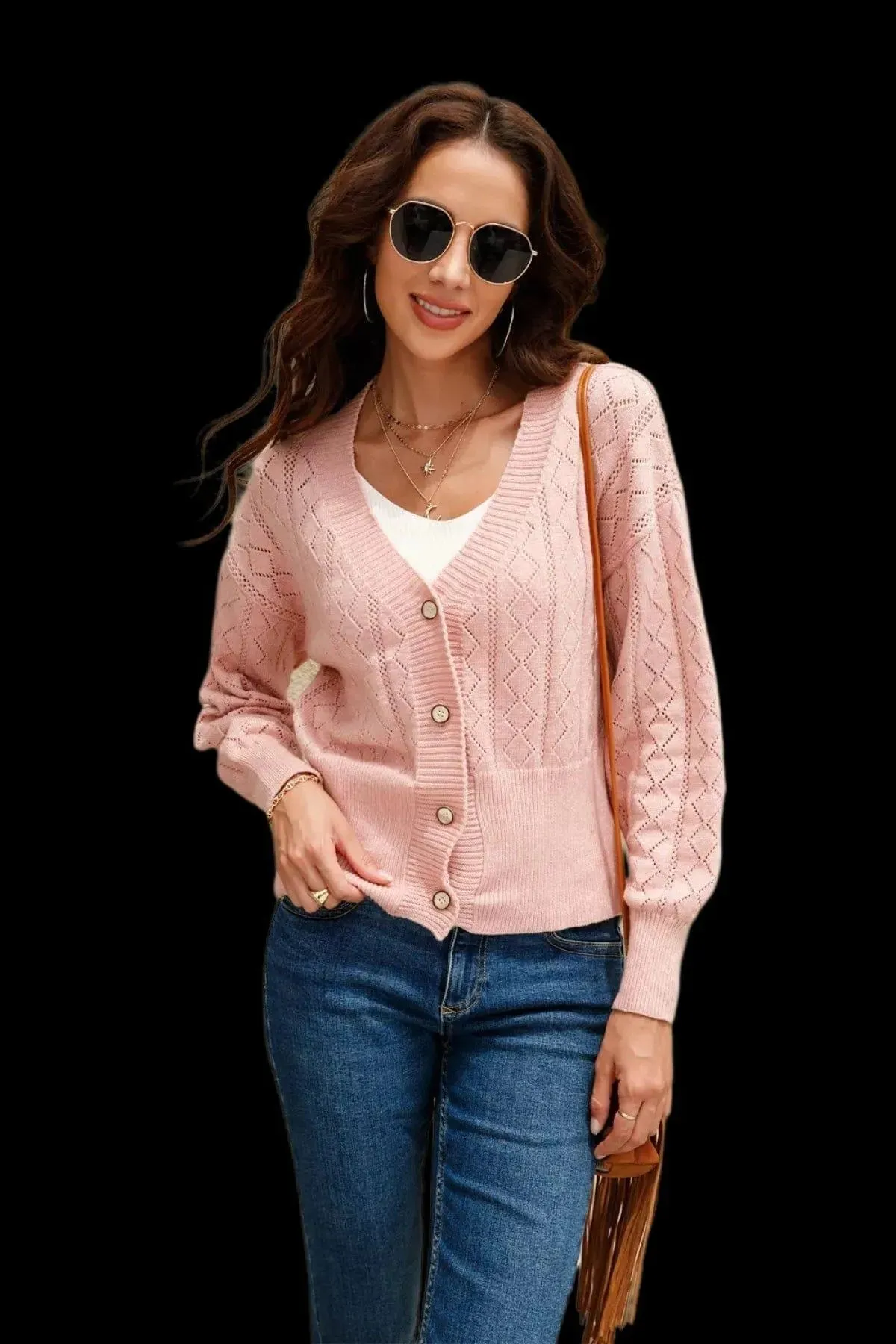 Casual Cut Out V-Neck Single-breasted Cardigans