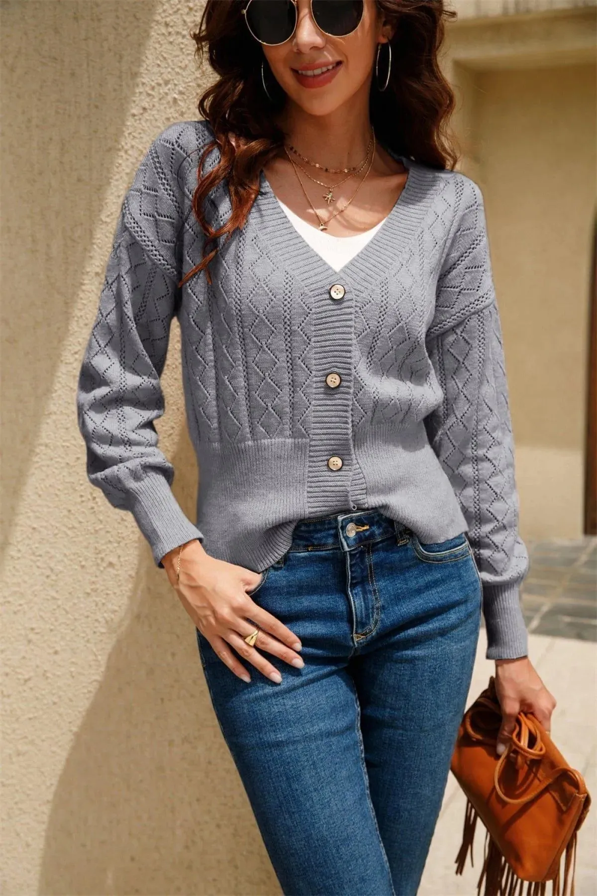 Casual Cut Out V-Neck Single-breasted Cardigans