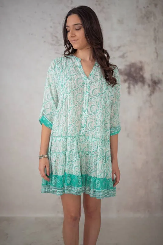 Cintia Teal Spanish Handmade Flowy Dress