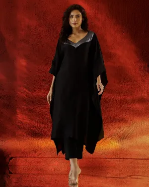 Classic Black Raw Silk Kaftan Set