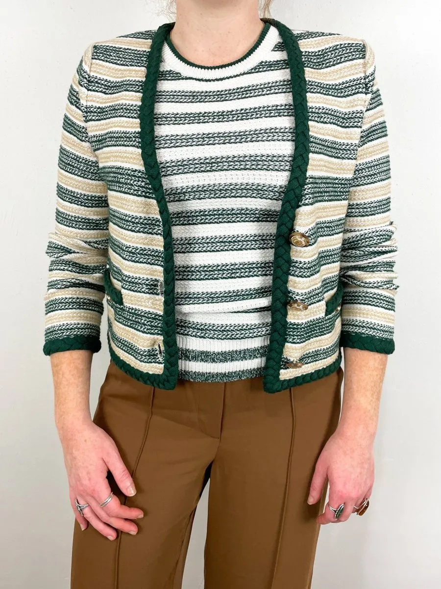 Claudine Knit Jacket in Ivory/Green