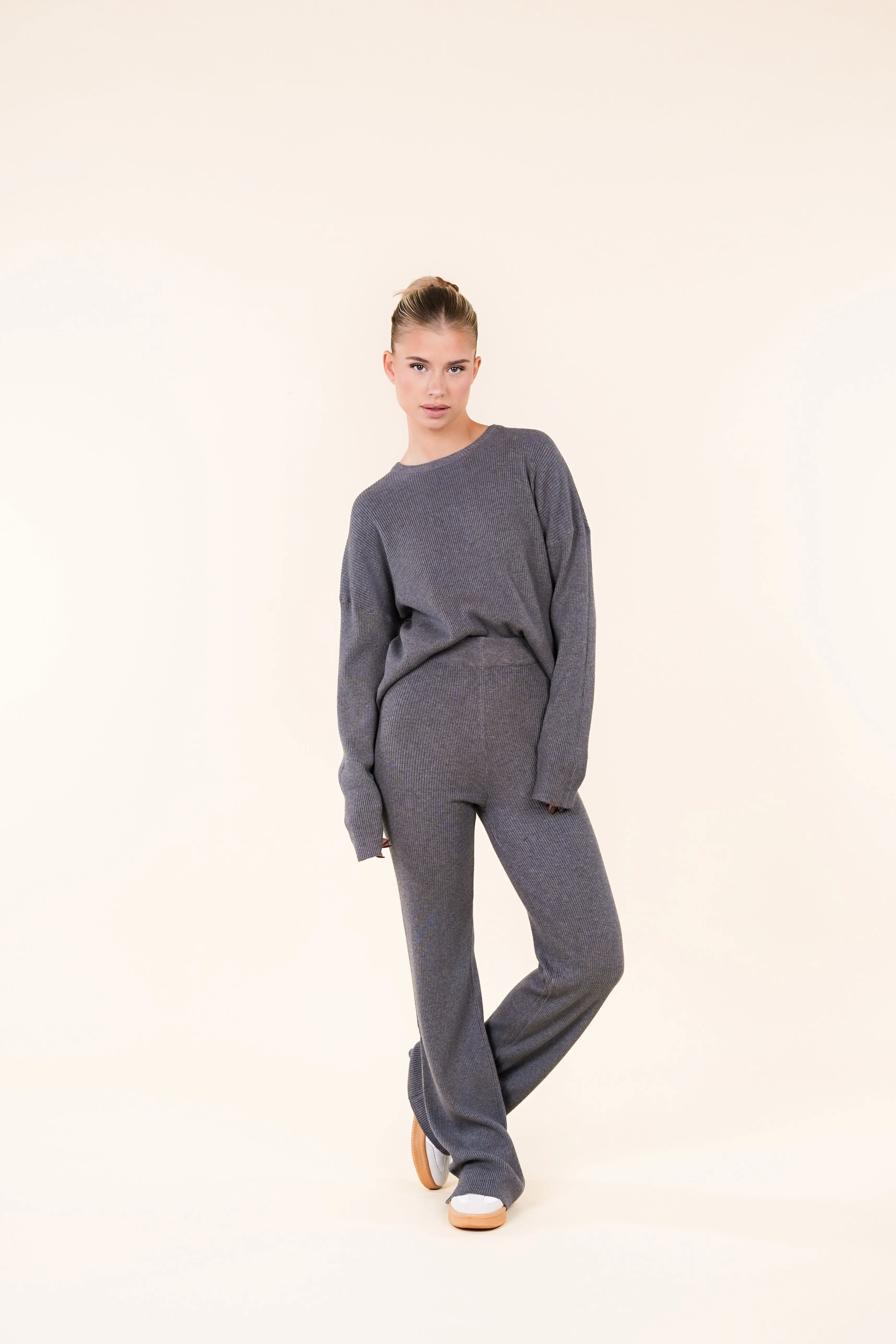 Comfy knit met ribstof grijs - Indy