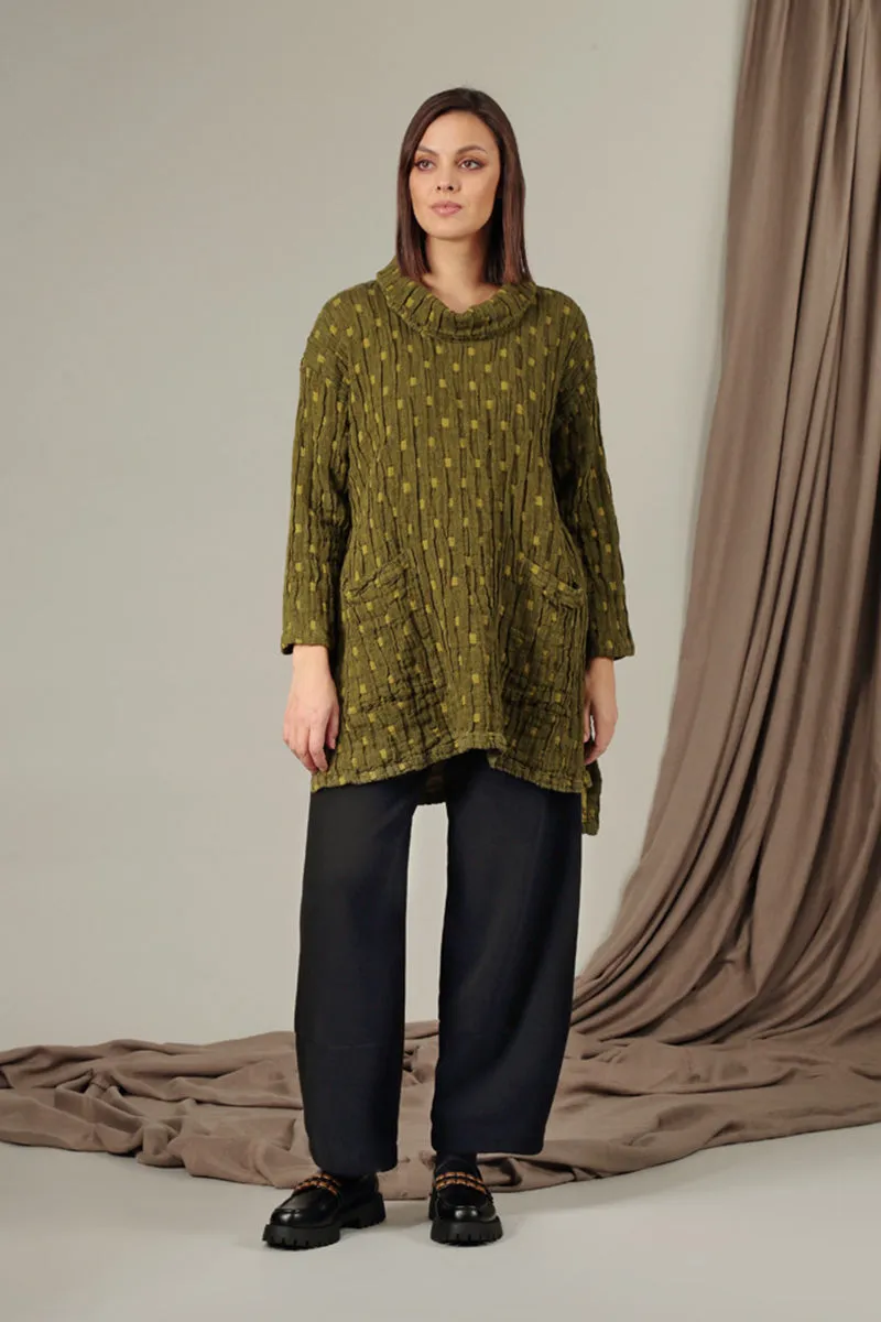 Cowl Neck Golden Lime Textured Linen Tunic