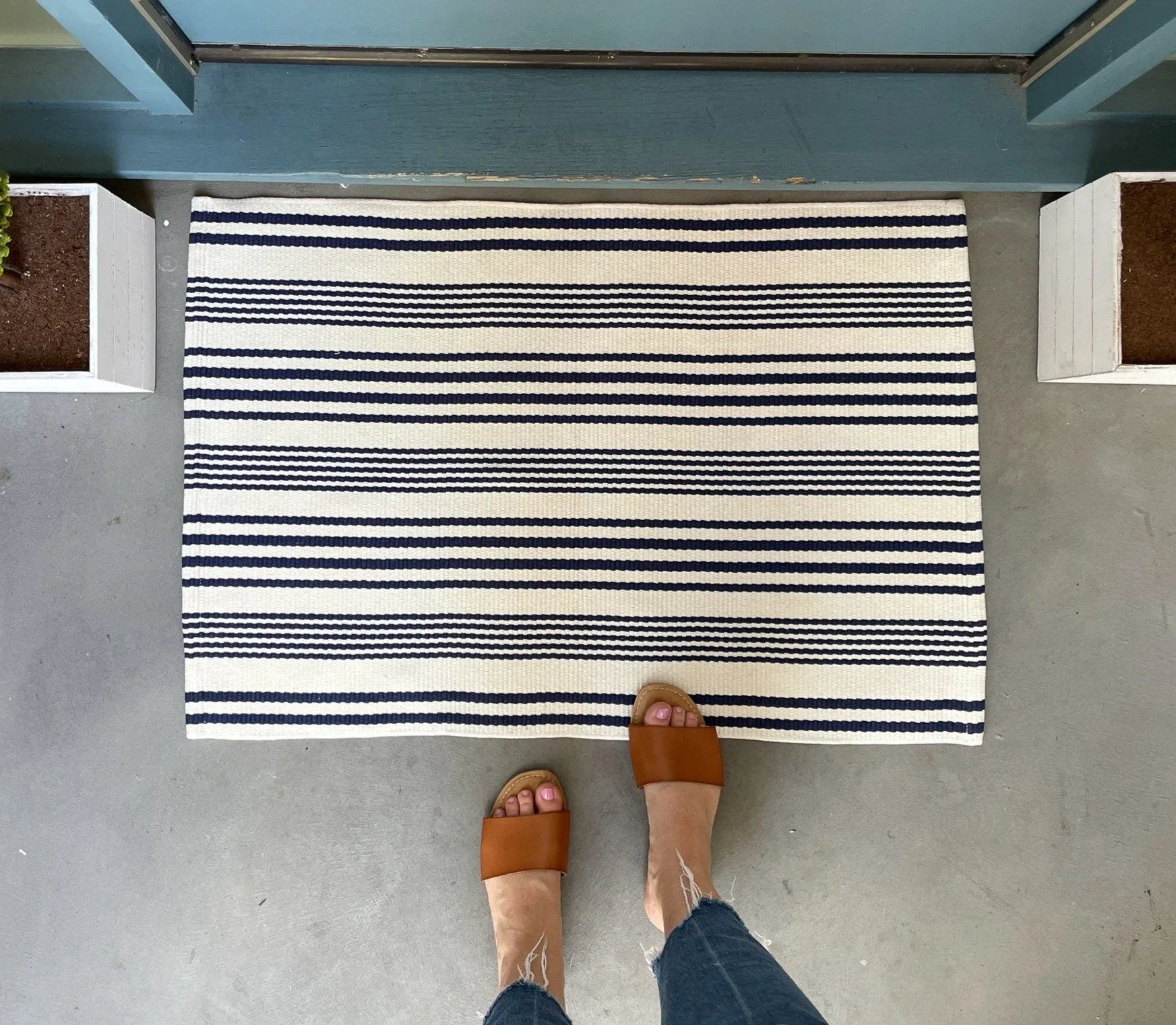 Cream and Navy Striped Accent Rug