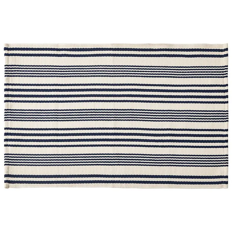 Cream and Navy Striped Accent Rug