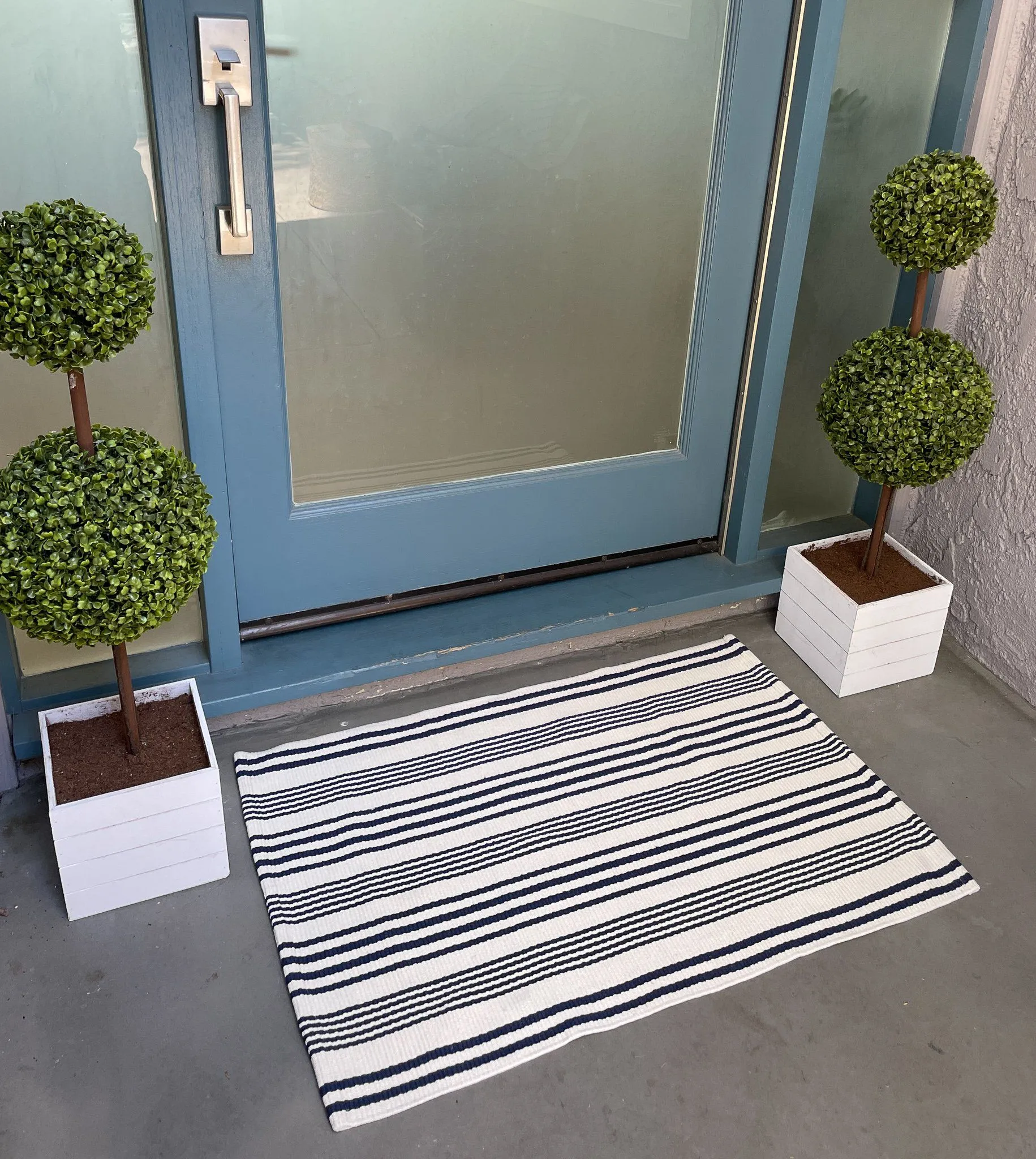 Cream and Navy Striped Accent Rug