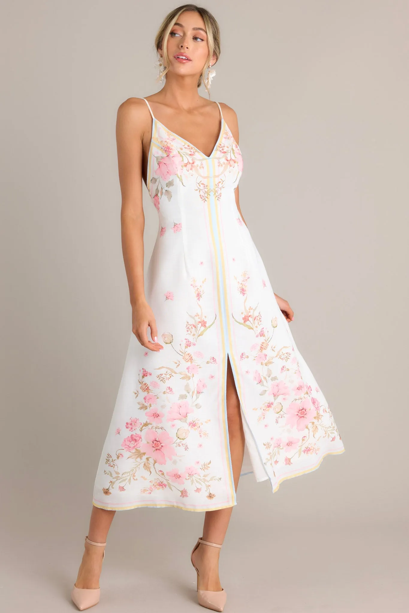 Enchanted Bloom Ivory Multi Floral Midi Dress