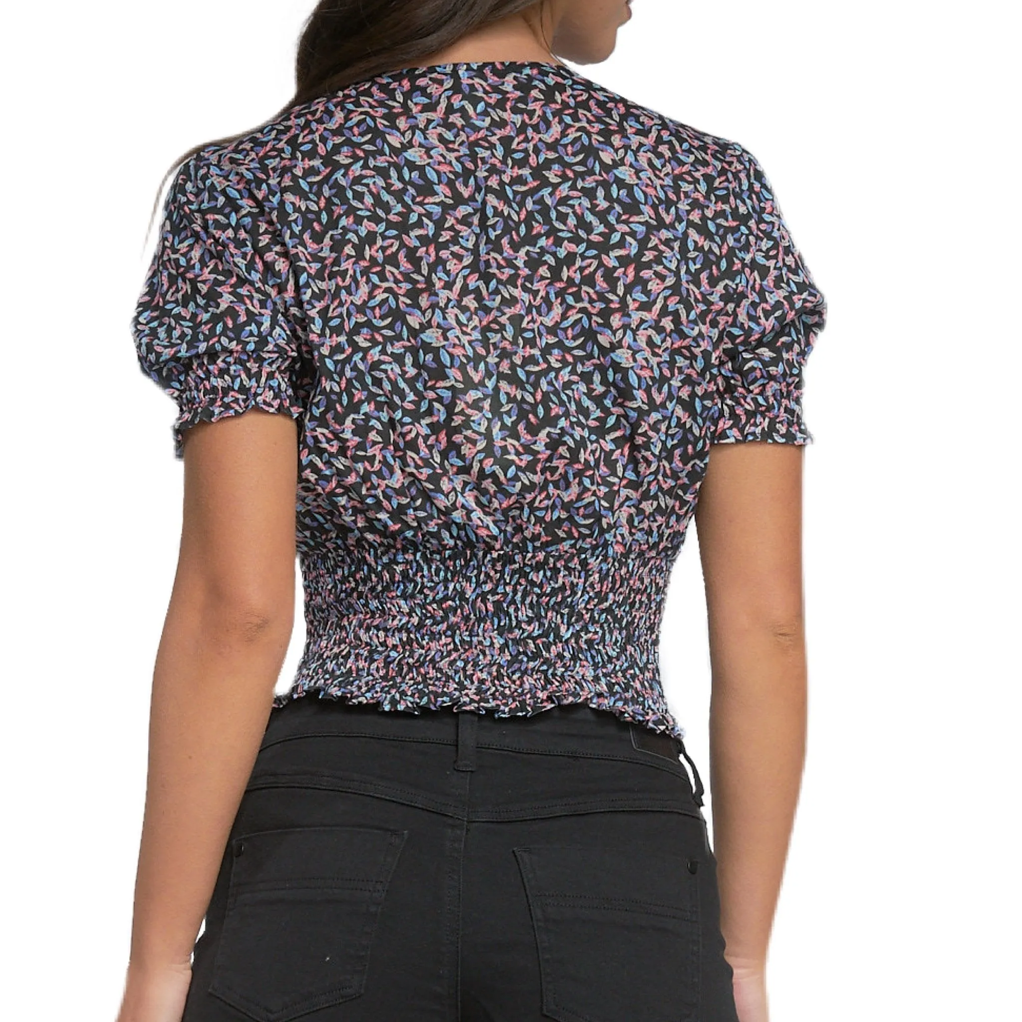 Floral Blouse - Black Garden Leaf Print.