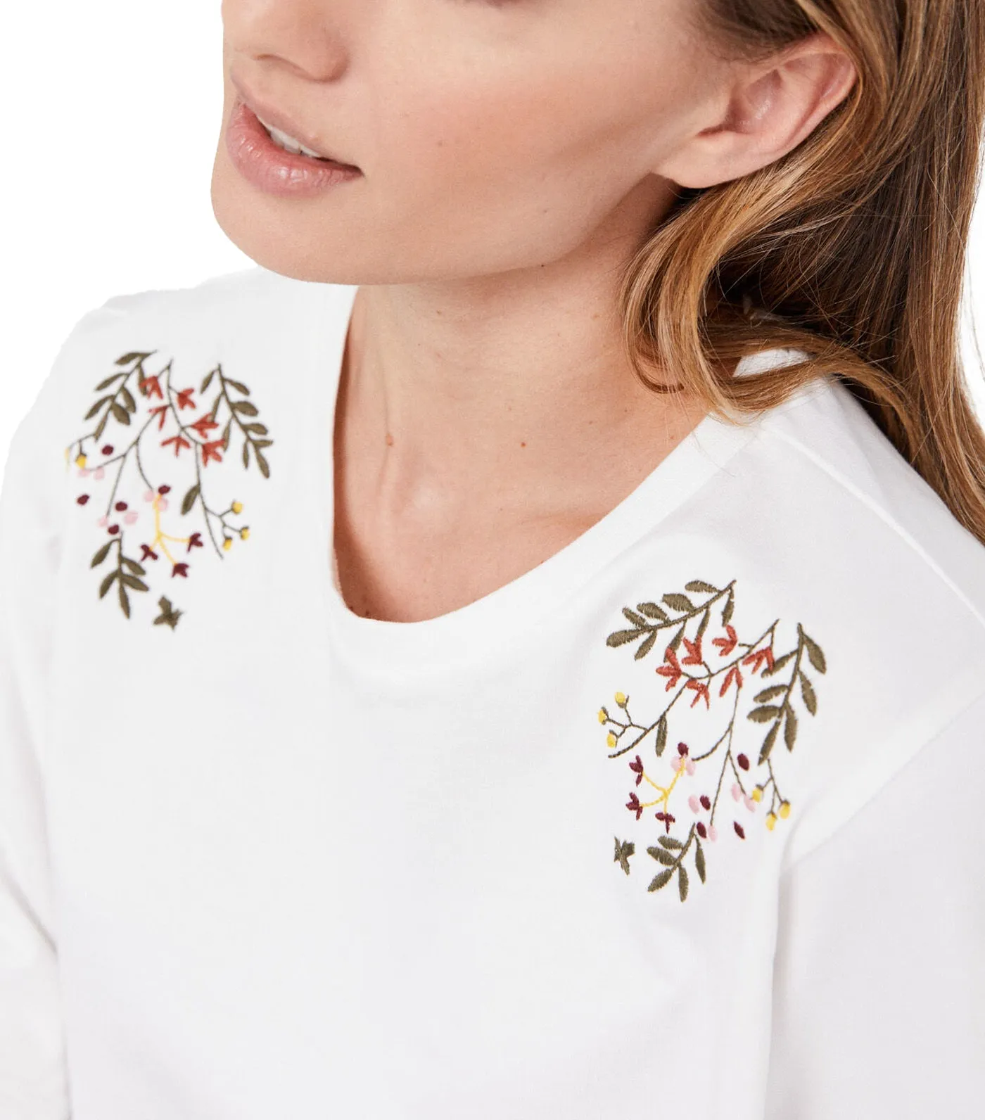 Floral Embroidered Sweatshirt White