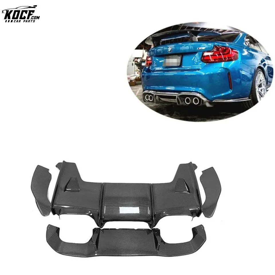 For 16-18 BMW F87 M2 PM style Carbon Fiber Rear Bumper Lip Diffuser with Under tray Side Ends Bodykit Black Glossy