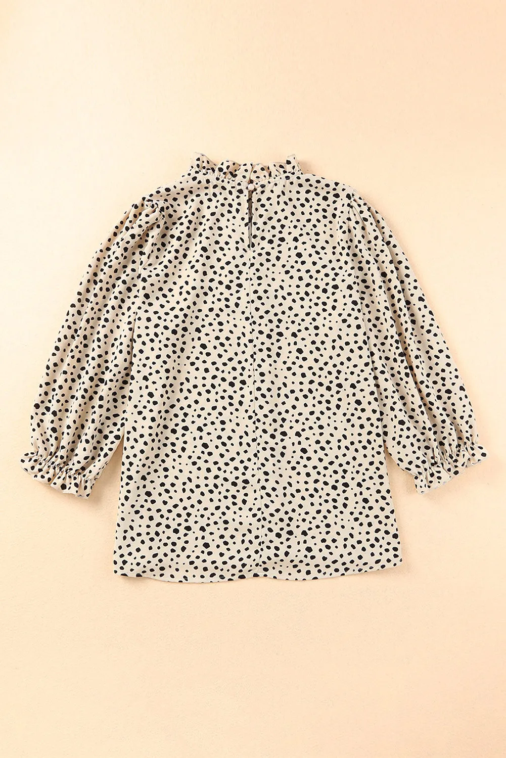 Frilled 3/4 Sleeves Leopard Printed Mock Neck Blouses Top