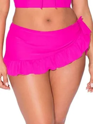 Fuschia Ruffle Hem High Rise Bikini Bottoms - L/XL