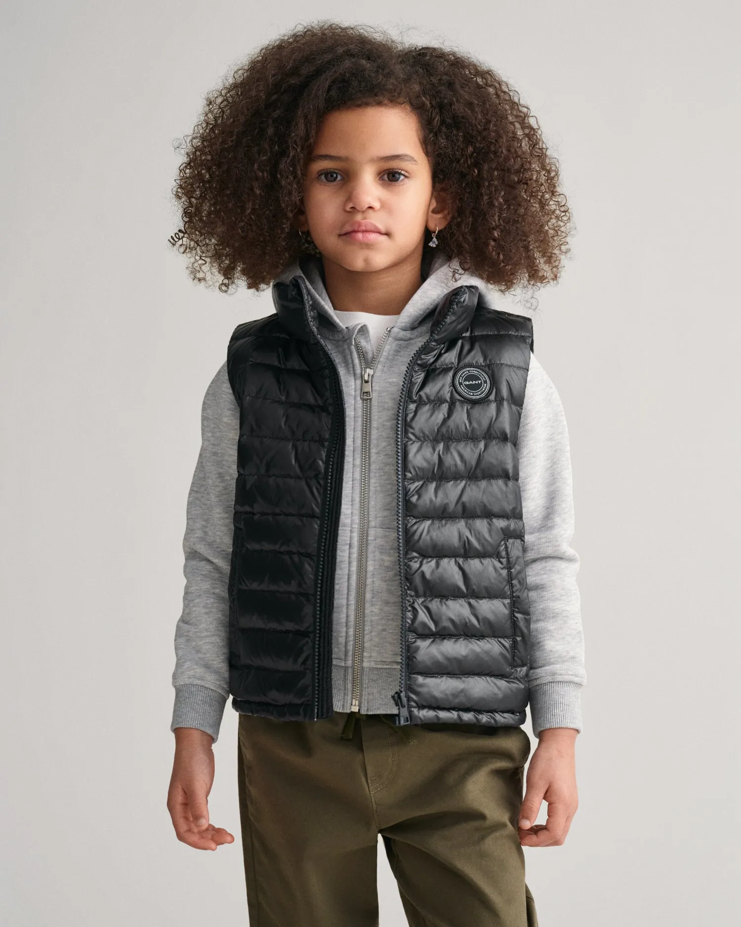 Gant Boys Black Solid Stand Collar Sleeveless Gilet Jacket