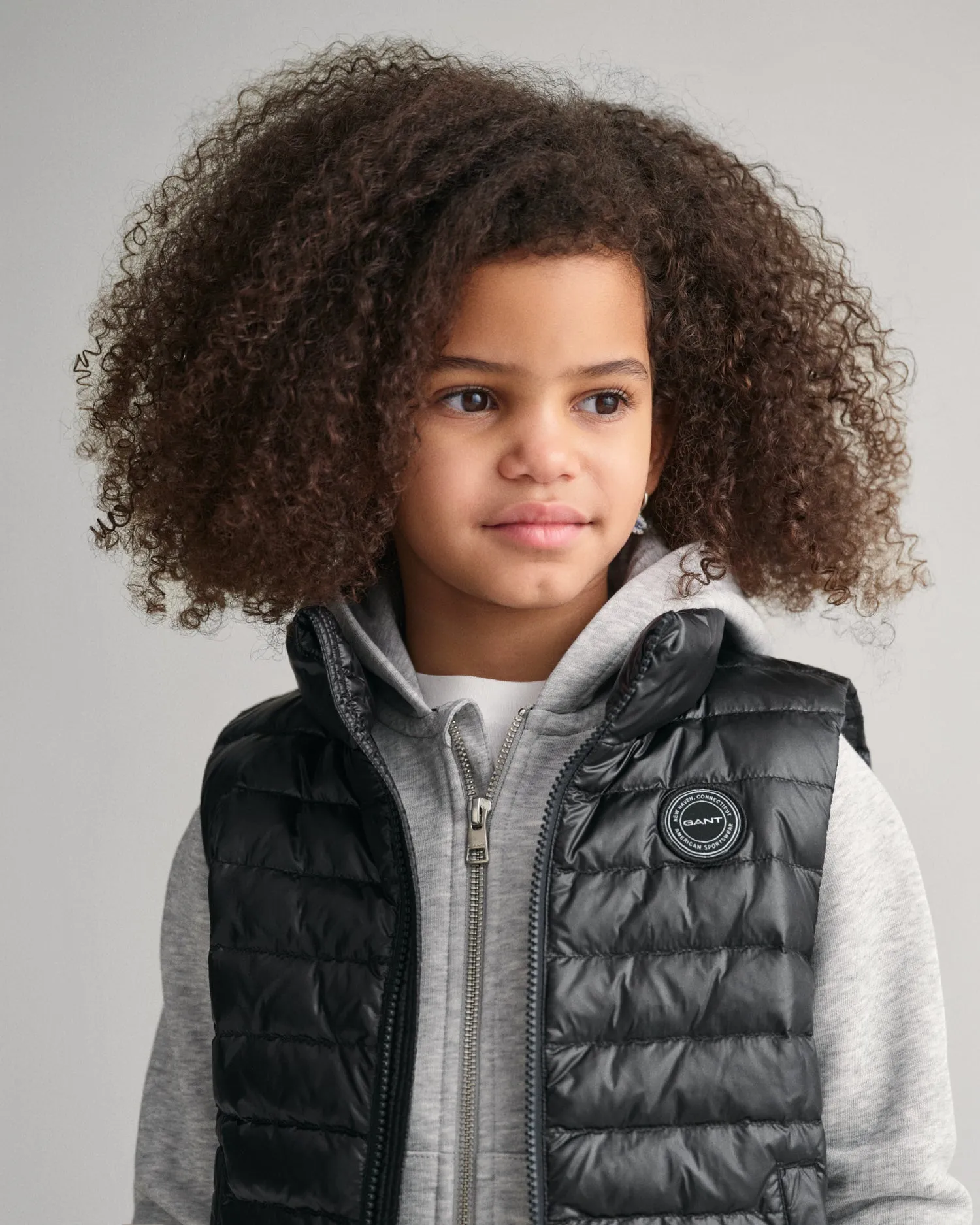 Gant Boys Black Solid Stand Collar Sleeveless Gilet Jacket