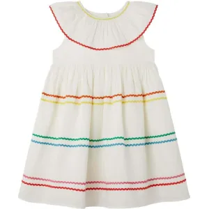 Girls White Cotton Striped Dress