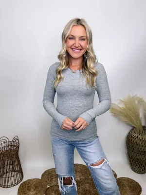 Heather Gray Long Sleeve Crew Neck Ribbed Knit Top