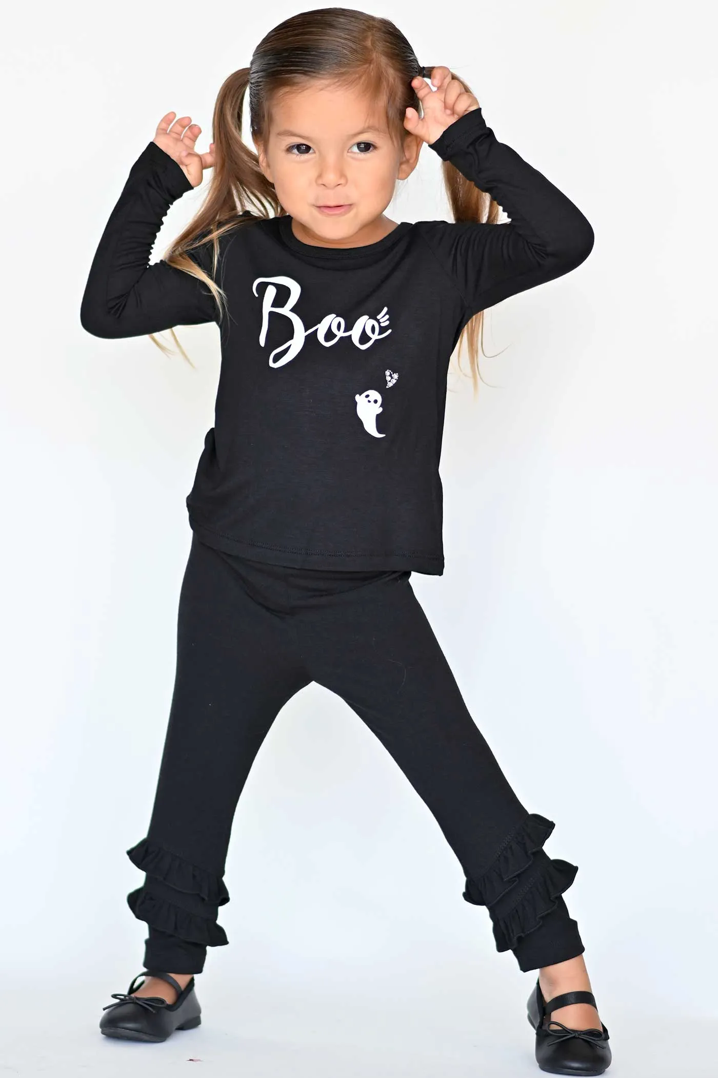 Little Girls Ruffled Black Leggings