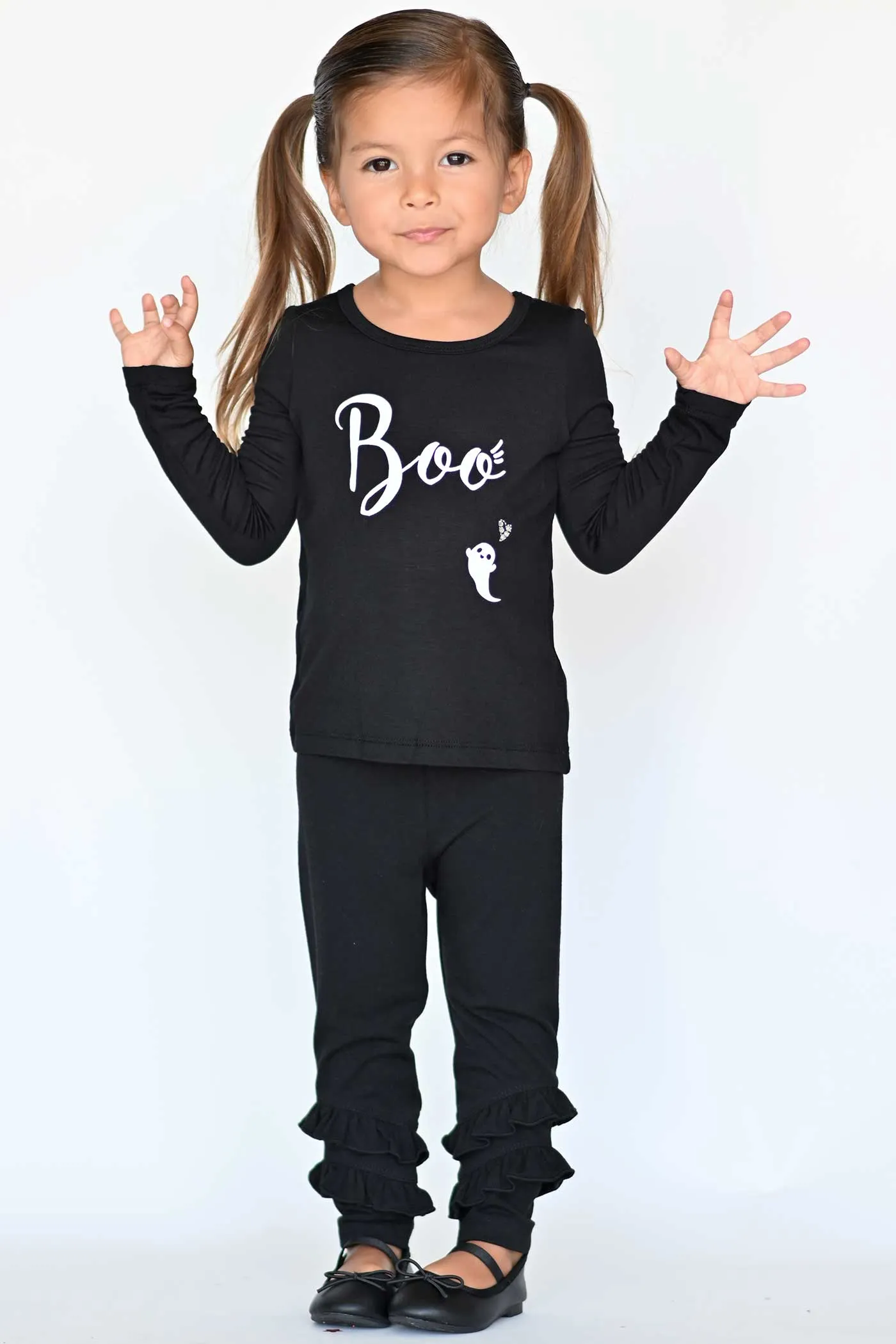 Little Girls Ruffled Black Leggings