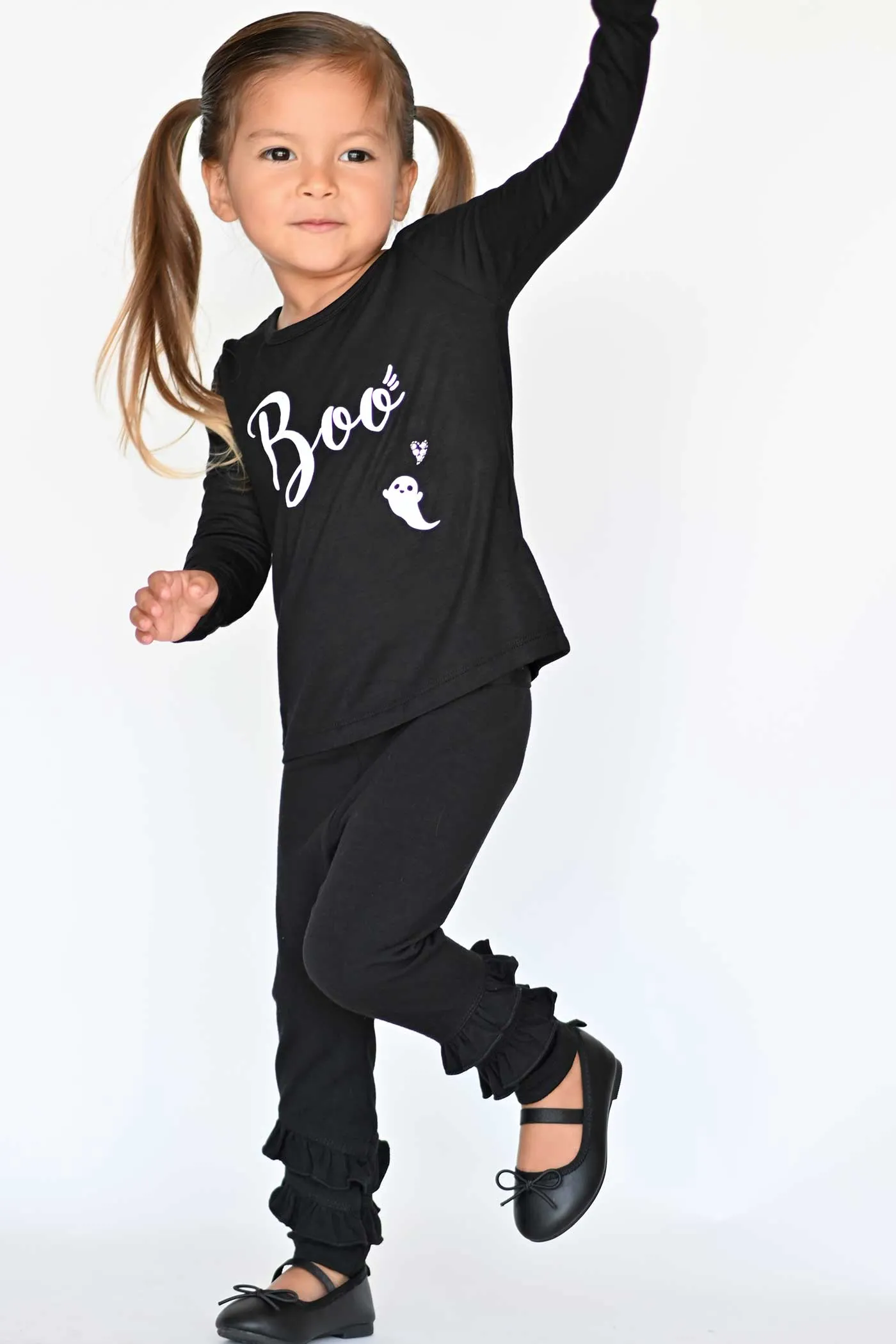 Little Girls Ruffled Black Leggings