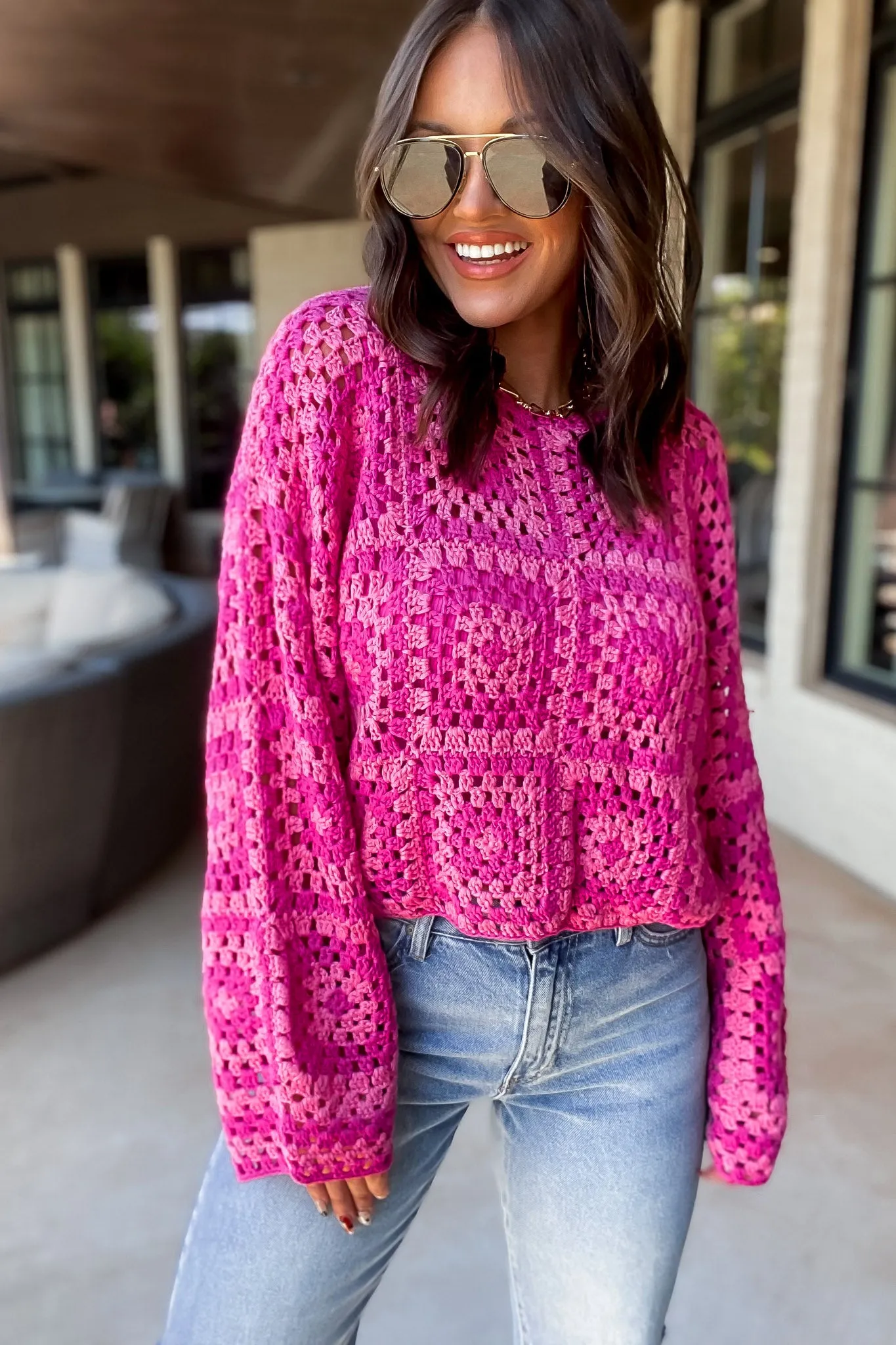 LONG SLEEVE CROCHET TOP