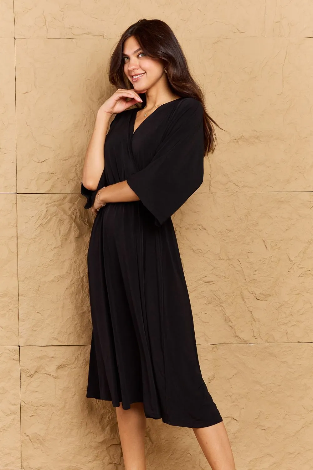 Make Your Move Solid Surplice Midi Dress