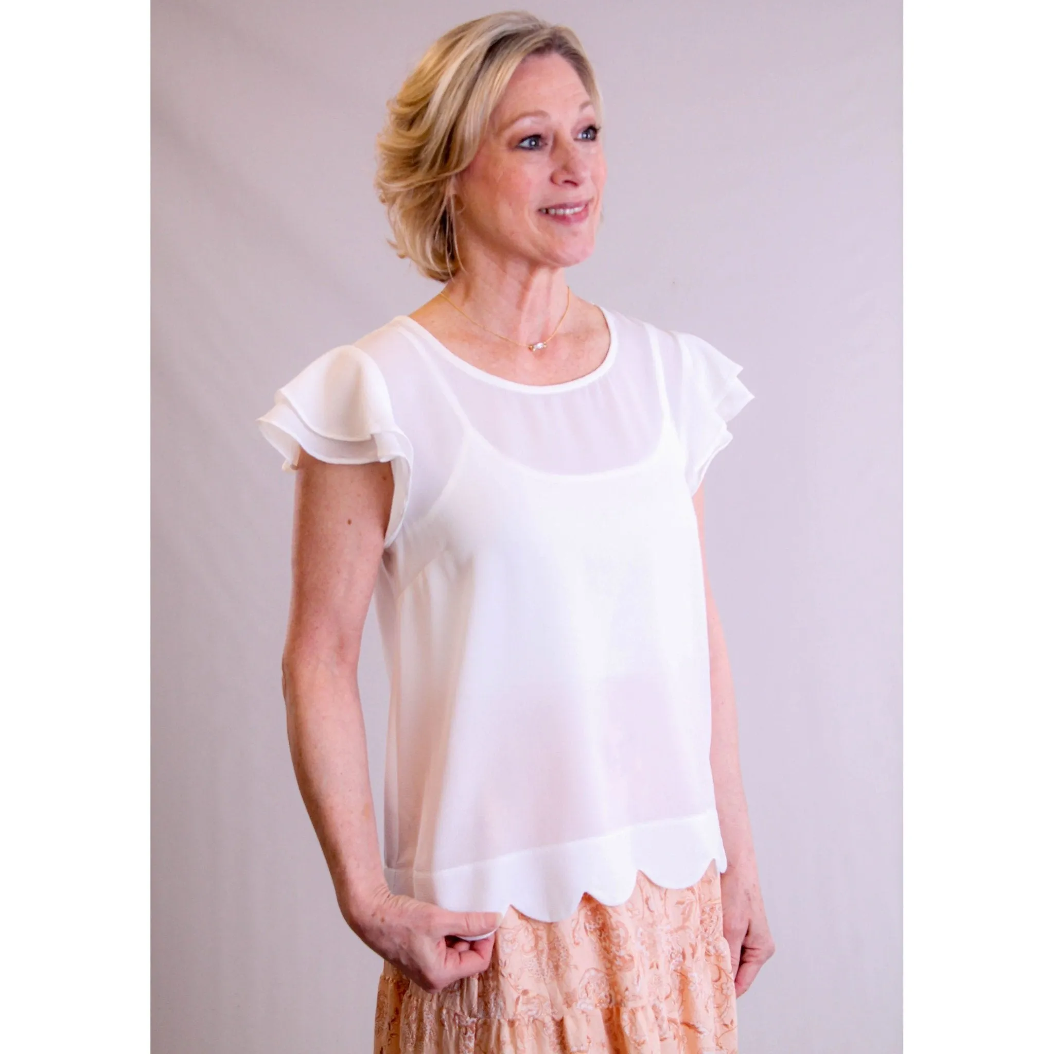 Mine Round Neck Top with Flutter Sleeves