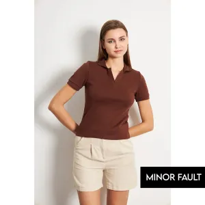 (Minor Fault) Brown Rib Knit Polo