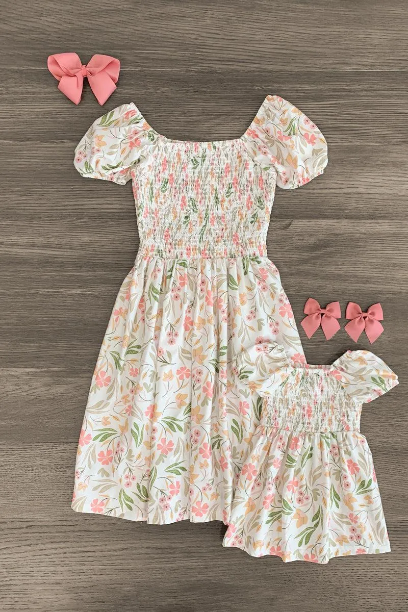 Mom & Me - White Smocked Floral Dress