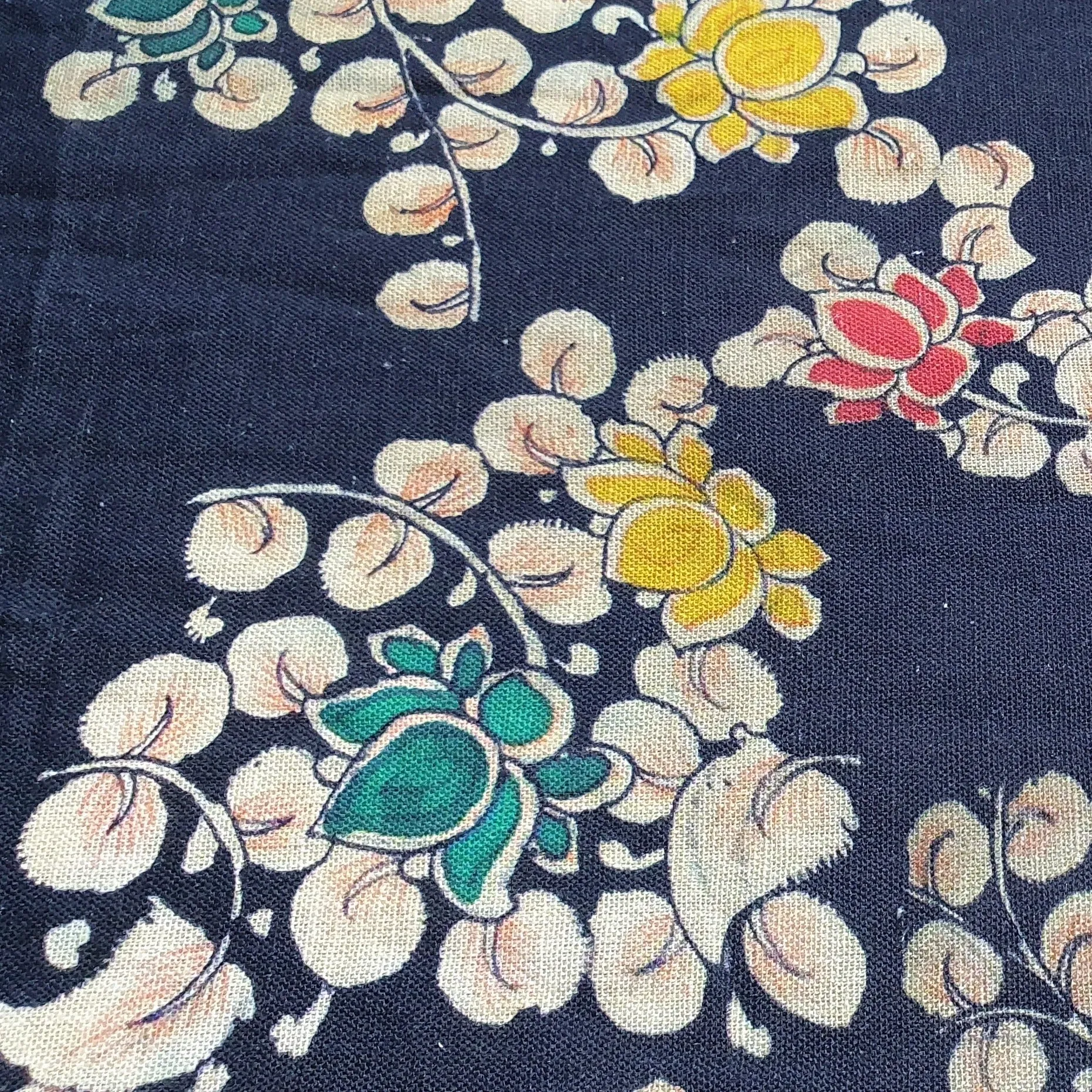 Navy Blue Floral Print Cotton Linen Fabric TU 4431