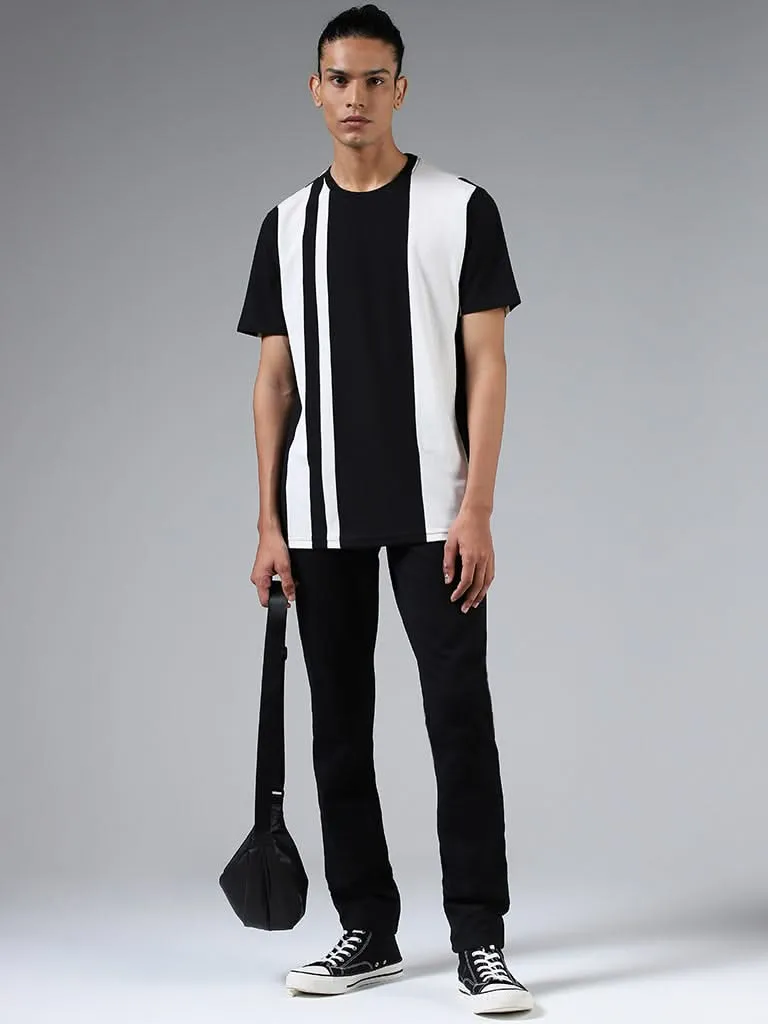 Nuon Black Striped Cotton Slim-Fit T-Shirt