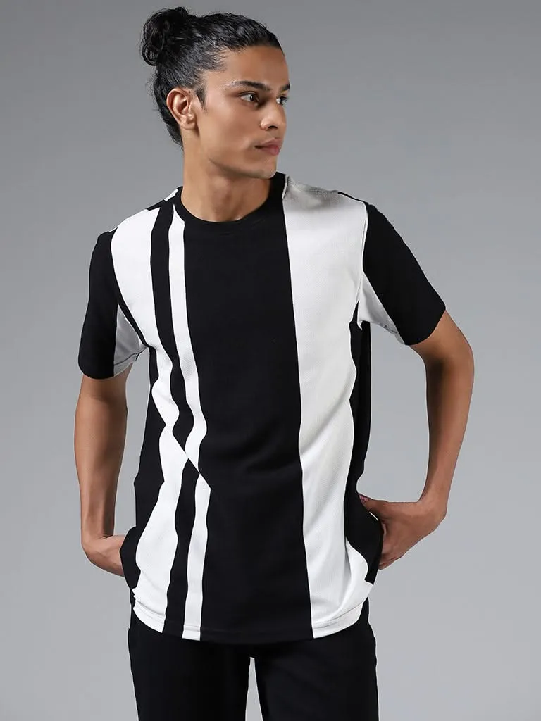 Nuon Black Striped Cotton Slim-Fit T-Shirt