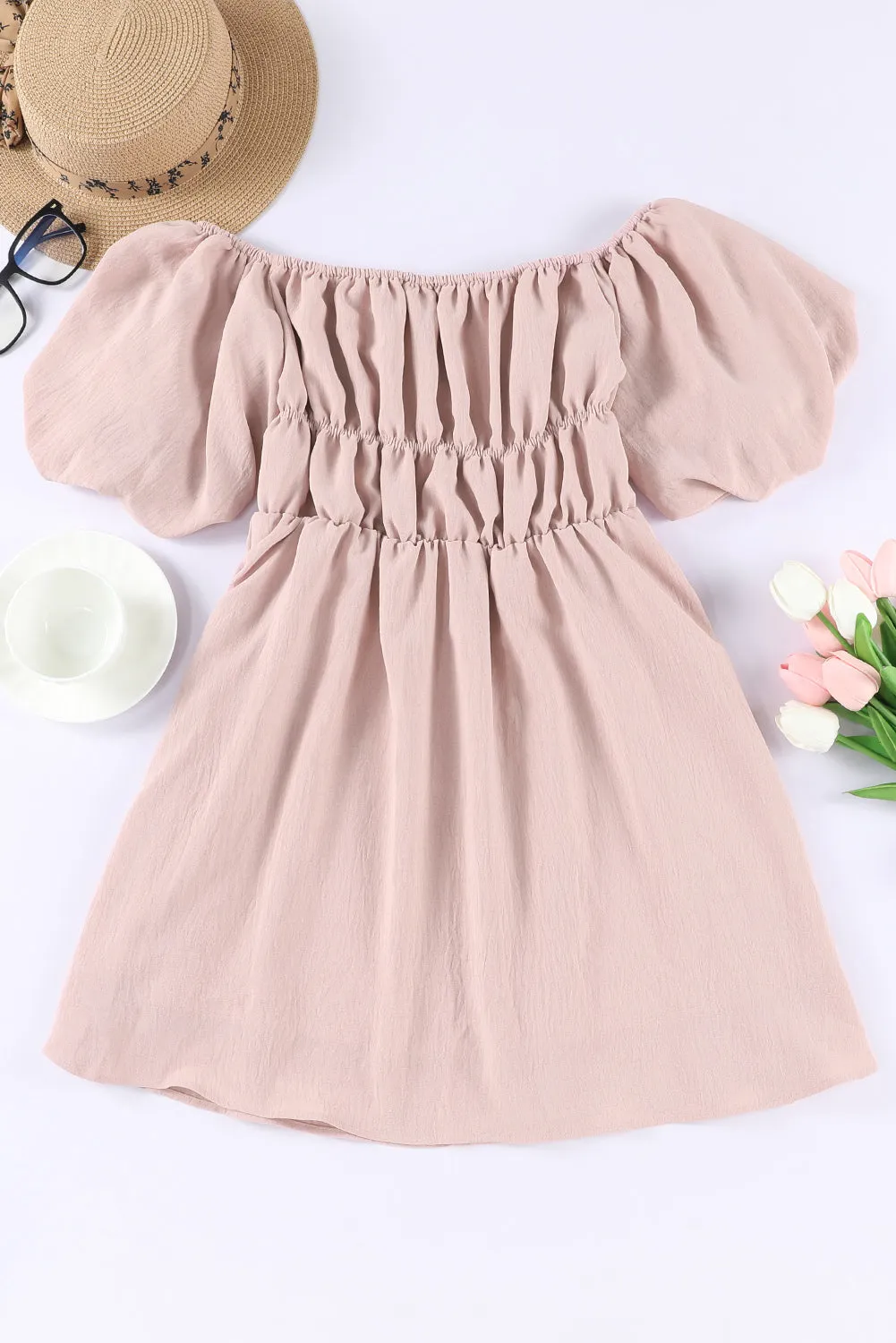 Off-Shoulder Balloon Sleeve Mini Dress