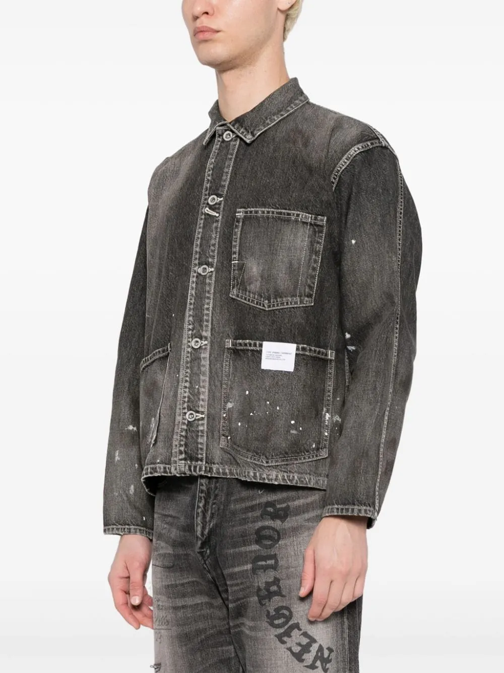 Paint-Splatter Utility Denim Jacket