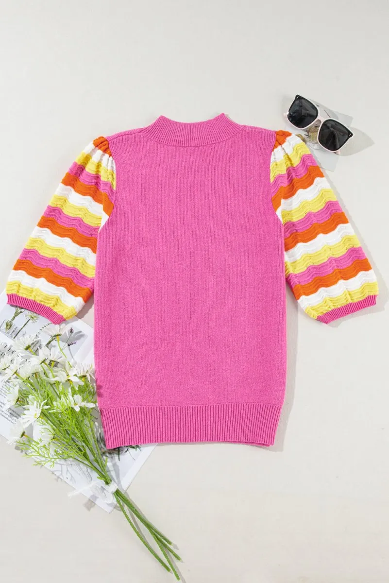 Pink Knit Multicolor Sweater Top