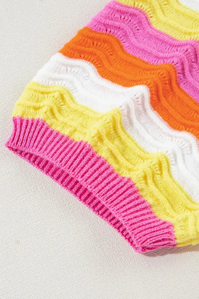 Pink Knit Multicolor Sweater Top